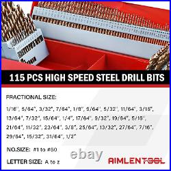 115Pcs Cobalt Drill Bits Set, M35 HSS, 135 Degree Tip, Twist Jobber Length