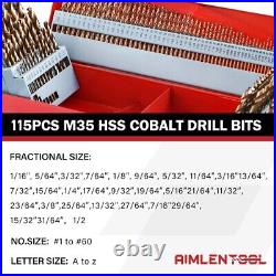 115Pcs Cobalt Drill Bits Set, M35 HSS, 135 Degree Tip, with Storage Case