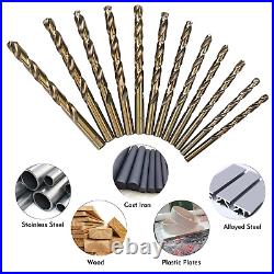 115Pcs Cobalt Drill Bits Set, M35 High Speed Steel, 135 Degree Tip, Twist Jobber