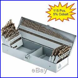 115Pcs Cobalt Twist Drill Bit Set M35 Jobber Length with Storage Box for Metal W