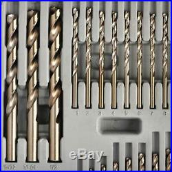 115Pcs Cobalt Twist Drill Bit Set M35 Jobber Length with Storage Kit for Metal