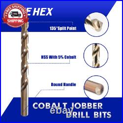 115 PCS HSS Cobalt Drill Bit Set, Twist Jobber Drill Bits Set, 135-Degree Split
