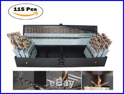 115 Pcs HSS Cobalt Drill Bits M35 Co5% Jobber Length Drill Bits Sets
