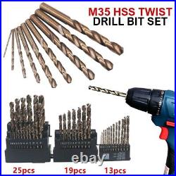 13/19/25Pcs M35 HSS Straight Shank Cobalt Twist Drill Bit Set For Hardened Metal