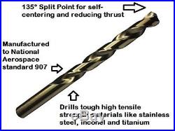 15 Piece Cobalt Steel Jobber Length Drill Bit Set in Metal Case, Gold Oxide Fini