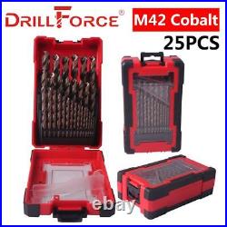 19/25PCS M42 Cobalt Drill Bits Set for Hardened Metal & Stainless Steel Drilling