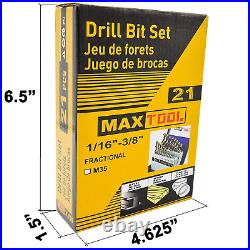 21 Pieces Drill Set 21Pcs/21-Piece Twist Drill Bit Set 5% Cobalt HSS M35 Fully G