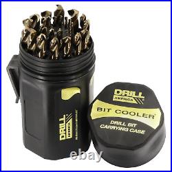 25 Piece Metric Cobalt Drill Bit Set in round Case, Heavy Duty, Gold Oxide Finis