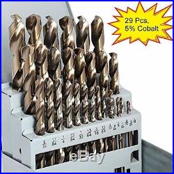 29Pcs Cobalt Twist Drill Bit Set M35 Jobber Length for Metal Wood Plastic