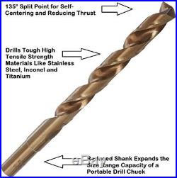 29pc Cobalt Steel Reduced-Shank Drill Bit Set in Metal Case Gold Oxide Finish 3/
