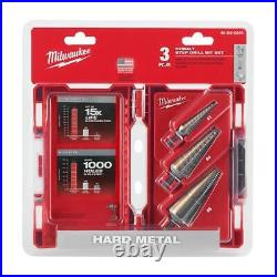 3 Piece Cobalt Step Drill Bit Set Elongated Dual Flute 3-Flat Shank Secure Grip