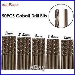 50PCS Drillforce Tools M35 Cobalt Drill Bit Set, HSS-CO Drill Set 1-3MM, for Dr