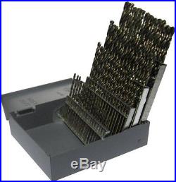 60pc Cobalt Steel Screw Machine Length Drill Bit Set in Metal Case Gold Oxide Fi