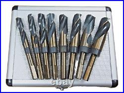 8PC HSS Cobalt Silver & Deming Drill Bits Set, Large Size 9/16 to 1, Reduce