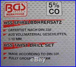 BGS Germany 170-pcs Twist Drill Bit Set HSS 5% Cobalt Metric 1-10mm Hard Steel