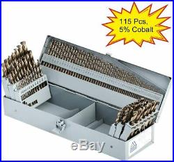 COMOWARE 115Pcs Cobalt Twist Drill Bit Set M35 Jobber Length with Storage Box