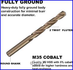 COMOWARE Cobalt Drill Bit Set- 25Pcs M35 HSS Twist Jobber Length for Hardened Me