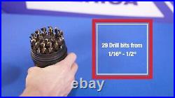 -CO-PC 29 Piece M35 Cobalt Drill Bit Set in Round Case 1/16 1/2 X 64ths