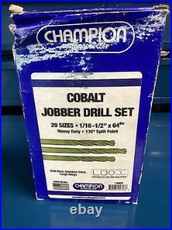 Champion 129CO 29 Piece 705C Cobalt HSS Jobber Drills Set, 1/16-1/2 x 64ths