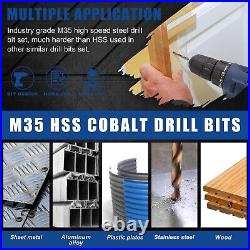 Cobalt Drill Bit Set 115Pcs M35 HSS Durable, Fast Cutting 1/16 to 1/2