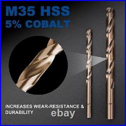 Cobalt Drill Bit Set 115Pcs M35 HSS Durable, Fast Cutting 1/16 to 1/2