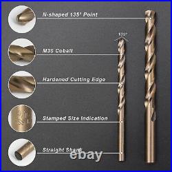 Cobalt Drill Bit Set, 115Pcs M35 High Speed Steel Twist Jobber Length for Har