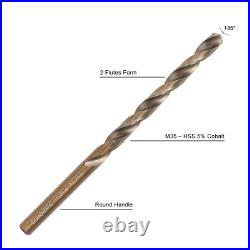 Cobalt Drill Bit Set- 29Pcs M35 High Speed Steel Twist Jobber Length for Hardene