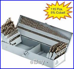Comoware Cobalt Drill Bit Set- 115Pcs M35 High Speed Steel Twist Jobber Length F