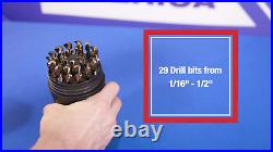 - DWD29J-CO-PC 29 Piece M35 Cobalt Drill Bit Set in round Case 1/16 1/2 X 6