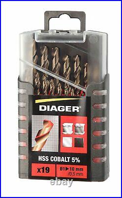 Diager HSS Drill Bits 5% Cobalt Set of 19 Drill Bits Improved Resistance and