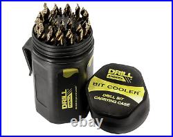 Drill America 29 Piece Cobalt Stepped Point Drill Bit Set in Round Case withGold x