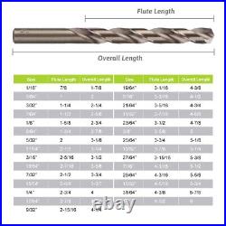 Drill Bit Set- 29Pcs Cobalt High Speed Steel Twist Jobber Length for Hardened