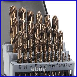 Drill Bit Set- 29 Pieces Cobalt High Speed Steel Twist Jobber Length for Hardene