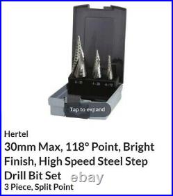 Hertel 1/8 to 3/4 118 deg Point, Cobalt Step Drill Bit Set 3 Piece set 43275056