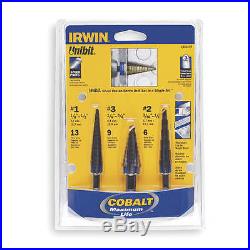IRWIN UNIBIT Step Drill Bit Set, Cobalt, 1/8-3/4,3 pc. 10502cb