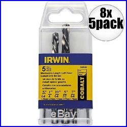 Irwin 8 Pk 8x 5pc Left Hand 5/64 19/64 Cobalt Twist Drill Bit Set 30520 New