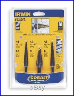 Irwin Step Drill Bit Set, Cobalt, 1/8-3/4,3 pc. 10502cb