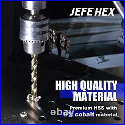 JEFE HEX 115PCS M35 HSS Twist Jobber Length Cobalt Drill Bit Set 1/16-1/2 A-Z