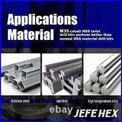 JEFE HEX 115 pcs HSS Cobalt Drill Bit Set Twist Jobber Drill Bits Set 135-Deg