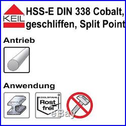 Keil Assorted Metal Drill Bit Set HSS-E DIN 338 Cobalt, Ground Split Point, 4.0