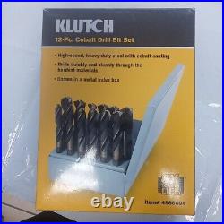 Klutch 49866 Heavy Duty Cobalt Drill Bit Set 1/2in. Dia. Shank, 12-Pc. NEW