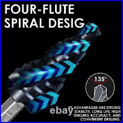 M35 Cobalt Step Drill Bit Set, 4 Flute Step Bit (1/8-7/8) Wear-Resistant Tialn