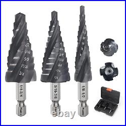 M35 Four Spiral Flute Cobalt Step Drill Bit Set 1/8-7/8, Wear-Resistant Tialn
