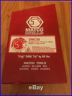 Matco Dmc29 29 Piece Cobalt Drill Bit Set, New! 1/16-1/2 Free Shipping