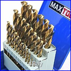 MaxTool 29 Piece Twist Jobber Length Drill Bit Set 5% Cobalt High Speed Steel