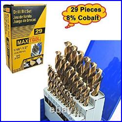 MaxTool 29 Pieces Drill Set 29PCs/29-Piece Twist Drill Bit Set 8% Cobalt HSS