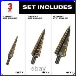 Milwaukee Cobalt Step Bit Kit (3-Pc) with Red Helix Twist Drill Bit Set (15-Pc)