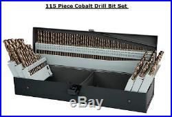 New Heavy Duty 115 Piece M35 Cobalt Drill Bit Set with Indexed Storage Case