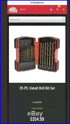 New MAC TOOLS 6338DSB 29-Pc. Cobalt Grade Drill Bit Set Complete WithCase Sealed
