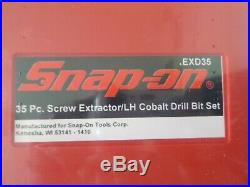 New Snap-On 35 pc Master Screw Extractor Set, LH Cobalt Drill Bit Set, EXD35